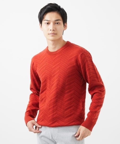 MK MICHEL KLEIN HOMME (エムケーミッシェルクランオム)の「【残りわずか/在庫限り/洗える】ジャガードニット / へリンボンジャガード(ニット/セーター・メンズ・オレンジ/ライトグレー/ネイビー・48/51/46)」の11枚目の写真