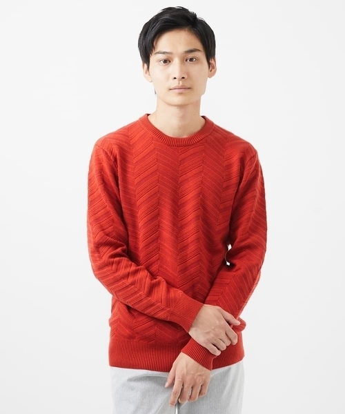 MK MICHEL KLEIN HOMME (エムケーミッシェルクランオム)の「【残りわずか/在庫限り/洗える】ジャガードニット / へリンボンジャガード(ニット/セーター・メンズ・オレンジ/ライトグレー/ネイビー・48/51/46)」の12枚目の写真
