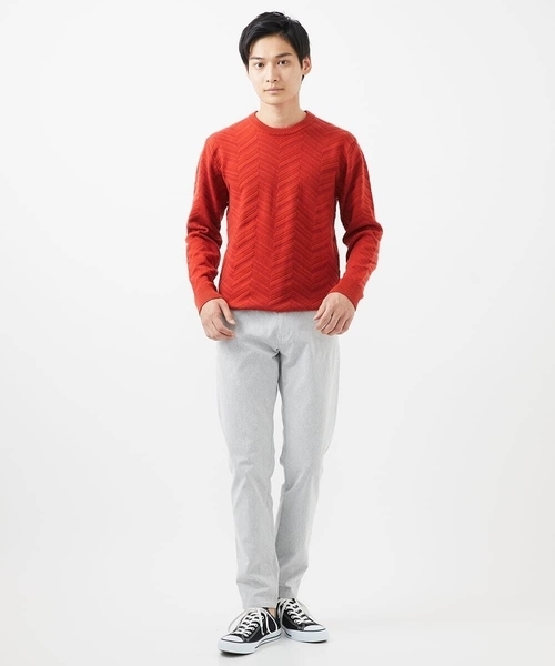 MK MICHEL KLEIN HOMME (エムケーミッシェルクランオム)の「【残りわずか/在庫限り/洗える】ジャガードニット / へリンボンジャガード(ニット/セーター・メンズ・オレンジ/ライトグレー/ネイビー・48/51/46)」の13枚目の写真