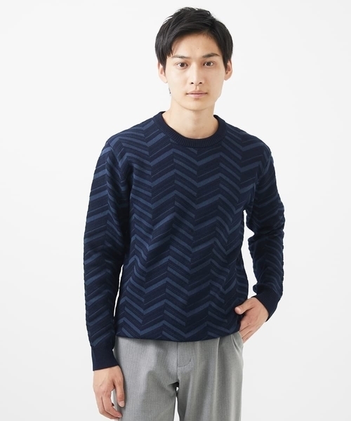 MK MICHEL KLEIN HOMME (エムケーミッシェルクランオム)の「【残りわずか/在庫限り/洗える】ジャガードニット / へリンボンジャガード(ニット/セーター・メンズ・オレンジ/ライトグレー/ネイビー・48/51/46)」の15枚目の写真