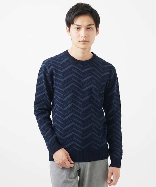 MK MICHEL KLEIN HOMME (エムケーミッシェルクランオム)の「【残りわずか/在庫限り/洗える】ジャガードニット / へリンボンジャガード(ニット/セーター・メンズ・オレンジ/ライトグレー/ネイビー・48/51/46)」の16枚目の写真