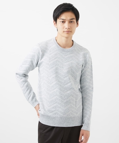 MK MICHEL KLEIN HOMME (エムケーミッシェルクランオム)の「【残りわずか/在庫限り/洗える】ジャガードニット / へリンボンジャガード(ニット/セーター・メンズ・オレンジ/ライトグレー/ネイビー・48/51/46)」の19枚目の写真
