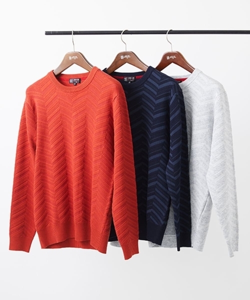 MK MICHEL KLEIN HOMME (エムケーミッシェルクランオム)の「【残りわずか/在庫限り/洗える】ジャガードニット / へリンボンジャガード(ニット/セーター・メンズ・オレンジ/ライトグレー/ネイビー・48/51/46)」の21枚目の写真