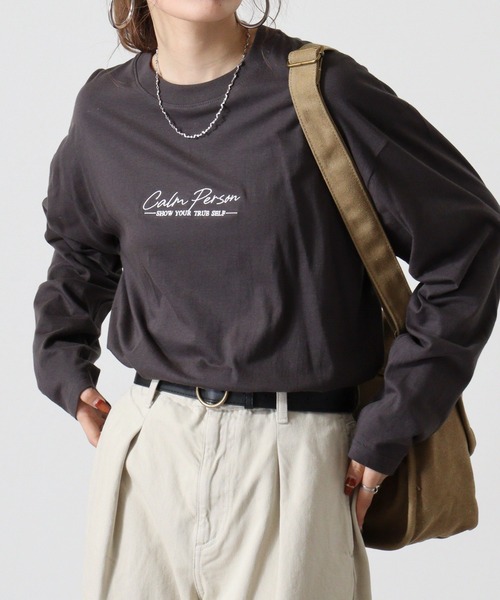 FUNALIVE（ファンアライブ）の「ワイドシルエット刺繍ロングスリーブTシャツ（Tシャツ/カットソー・メンズ・ホワイト/ホワイト系その他3/ライトブラック/モカ/スミクロ/ブラック/ブラック系その他2/ブラウン系/サックスブルー/ダークグリーン/ホワイト系その他2/ブラック系その他3・M/L/LL）」の5枚目の写真
