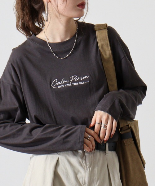 FUNALIVE（ファンアライブ）の「ワイドシルエット刺繍ロングスリーブTシャツ（Tシャツ/カットソー・メンズ・ホワイト/ホワイト系その他3/ライトブラック/モカ/スミクロ/ブラック/ブラック系その他2/ブラウン系/サックスブルー/ダークグリーン/ホワイト系その他2/ブラック系その他3・M/L/LL）」の15枚目の写真