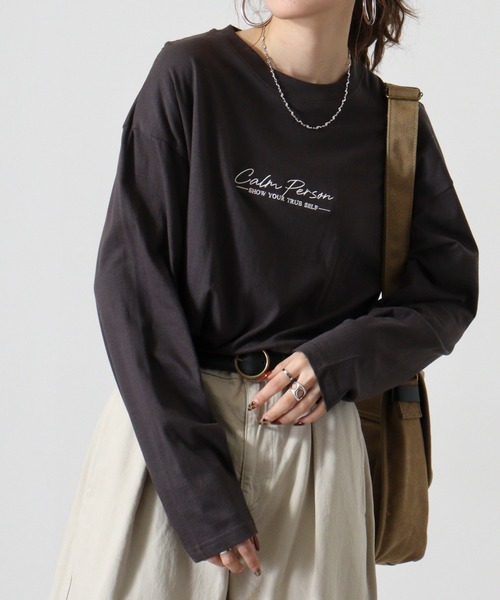 FUNALIVE（ファンアライブ）の「ワイドシルエット刺繍ロングスリーブTシャツ（Tシャツ/カットソー・メンズ・ホワイト/ホワイト系その他3/ライトブラック/モカ/スミクロ/ブラック/ブラック系その他2/ブラウン系/サックスブルー/ダークグリーン/ホワイト系その他2/ブラック系その他3・M/L/LL）」の16枚目の写真