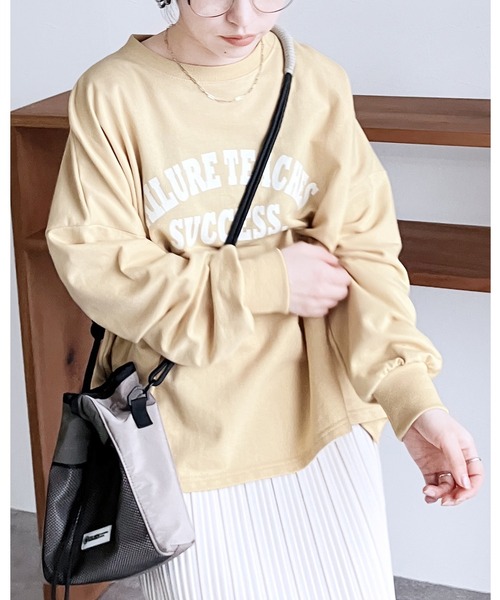 reca(レカ)の「大人のルーズロゴTシャツ(Tシャツ/カットソー・レディース・オートミール/チャコールグレー×ブラック/クリーム/チャコールグレー・FREE)」の4枚目の写真