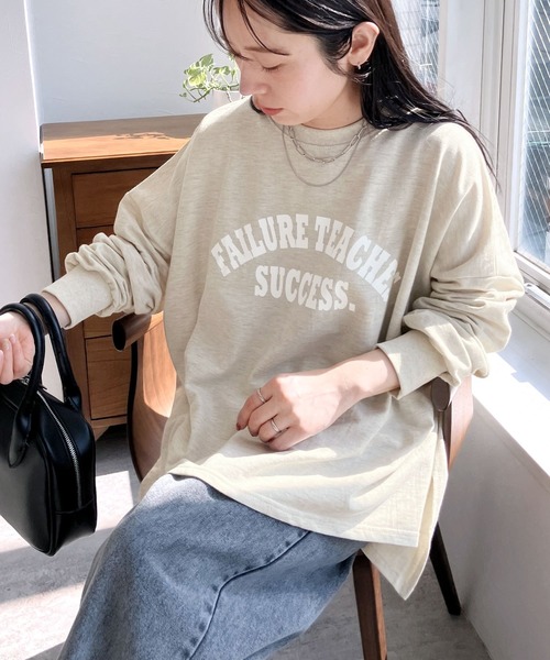 reca(レカ)の「大人のルーズロゴTシャツ(Tシャツ/カットソー・レディース・オートミール/チャコールグレー×ブラック/クリーム/チャコールグレー・FREE)」の14枚目の写真
