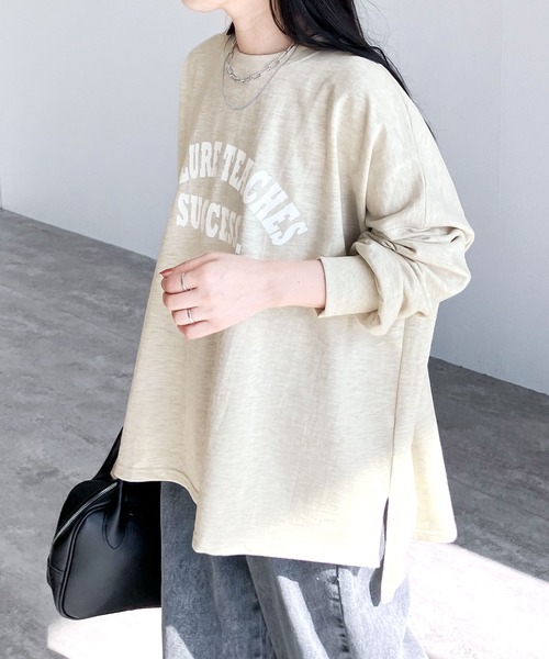 reca(レカ)の「大人のルーズロゴTシャツ(Tシャツ/カットソー・レディース・オートミール/チャコールグレー×ブラック/クリーム/チャコールグレー・FREE)」の16枚目の写真