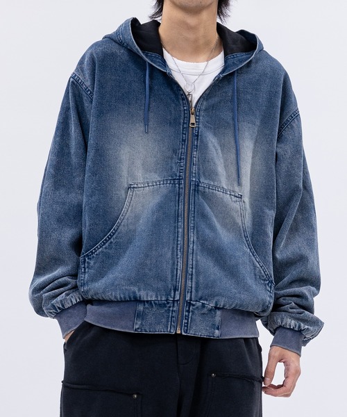 セール】【13】ウォッシュ加工ダック地 フルジップアップ パーカー