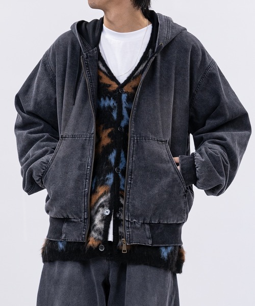 CH ブラック パーカー セール】【13】ウォッシュ加工ダック地 フルジップアップ パーカー