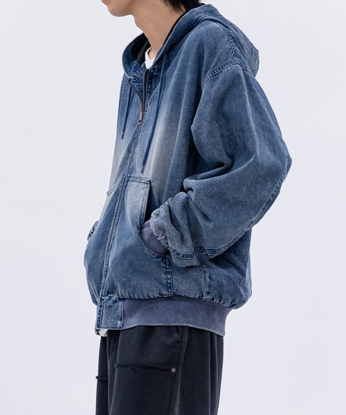 セール】【13】ウォッシュ加工ダック地 フルジップアップ パーカー