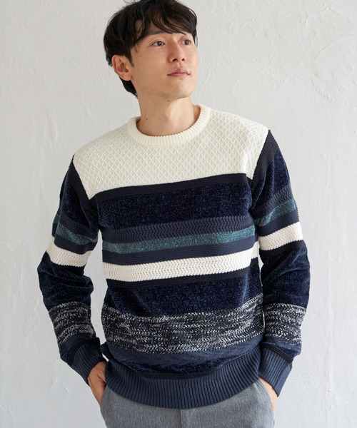 ikka(イッカ)の「モールミックスボーダーニット(ニット/セーター・メンズ・グリーン/ブラック/ネイビー/ベージュ・M/L/XL/S)」の5枚目の写真