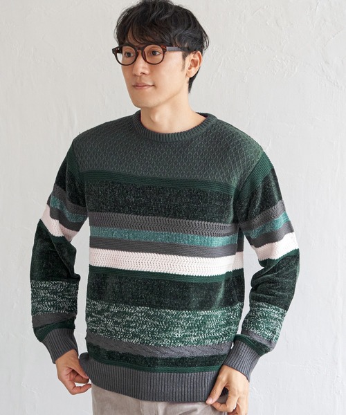 ikka(イッカ)の「モールミックスボーダーニット(ニット/セーター・メンズ・グリーン/ブラック/ネイビー/ベージュ・M/L/XL/S)」の7枚目の写真