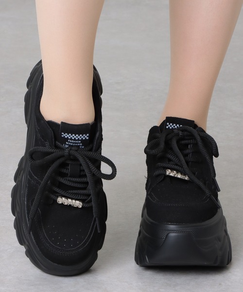 【 】Platform Laceup 厚底スニーカー 関税/送料込み セール】カラーライン厚底メッシュレースアップスニーカー