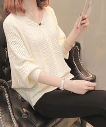 ゆったりニット Vネック ドルマンニット