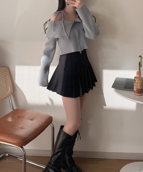 nemne store（ネンネストア）の「《Delfy》ダブルジップラメオフショルニット（ニット/セーター・レディース・アイボリー/グレー・フリー）」の2枚目の写真