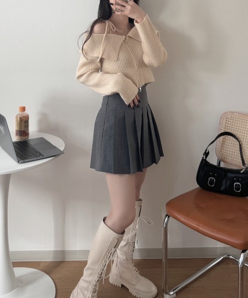 nemne store（ネンネストア）の「《Delfy》ダブルジップラメオフショルニット（ニット/セーター・レディース・アイボリー/グレー・フリー）」の3枚目の写真