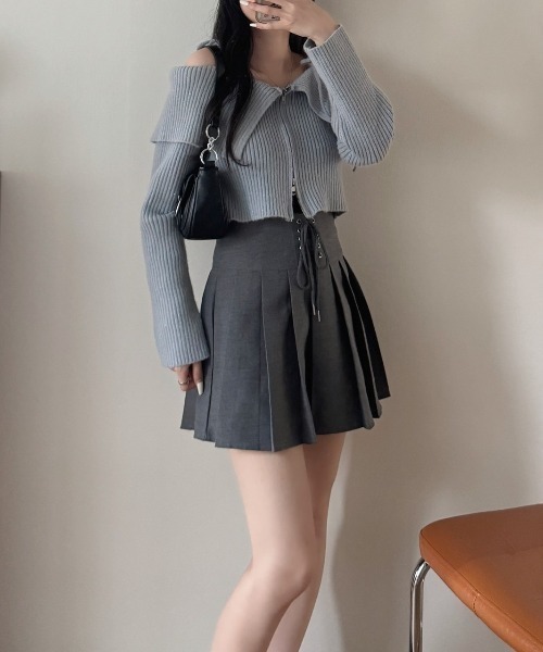 nemne store（ネンネストア）の「《Delfy》ダブルジップラメオフショルニット（ニット/セーター・レディース・アイボリー/グレー・フリー）」の8枚目の写真