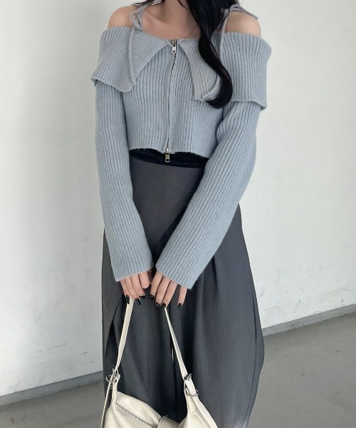 nemne store（ネンネストア）の「《Delfy》ダブルジップラメオフショルニット（ニット/セーター・レディース・アイボリー/グレー・フリー）」の11枚目の写真