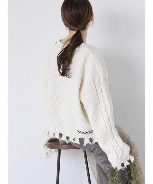 ehka sopo(エヘカソポ)の「クラッシュケーブルニット(ニット/セーター・レディース・オフホワイト/サックスブルー/ブラック・F)」の9枚目の写真