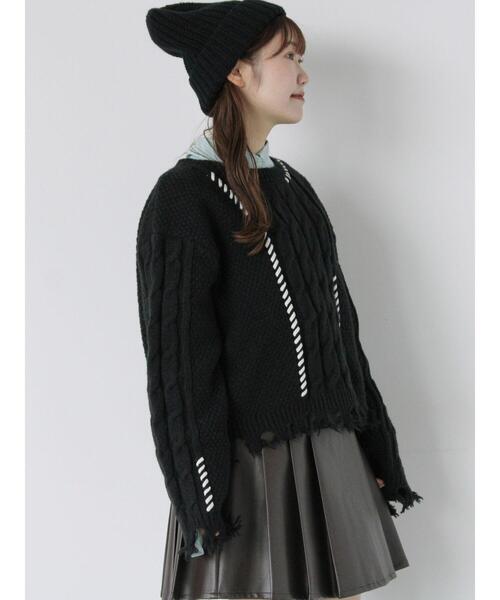 ehka sopo(エヘカソポ)の「クラッシュケーブルニット(ニット/セーター・レディース・オフホワイト/サックスブルー/ブラック・F)」の21枚目の写真