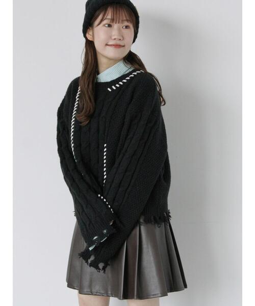 ehka sopo(エヘカソポ)の「クラッシュケーブルニット(ニット/セーター・レディース・オフホワイト/サックスブルー/ブラック・F)」の22枚目の写真