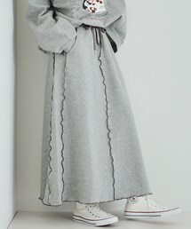 Cutie Blonde | 【セットアップ可/あったか裏起毛】配色メロウ ロングスカート(スカート)