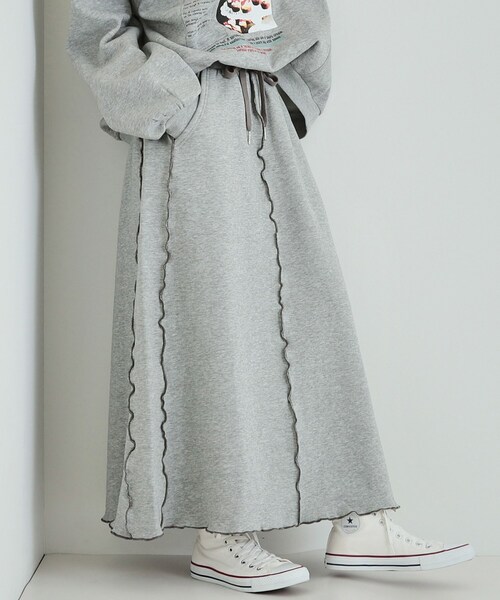 Cutie Blonde（キューティーブロンド）の「◆【セットアップ可/あったか裏起毛】配色メロウ ロングスカート（スカート・レディース・ブラック/グレー・04/03/02/01）」の2枚目の写真