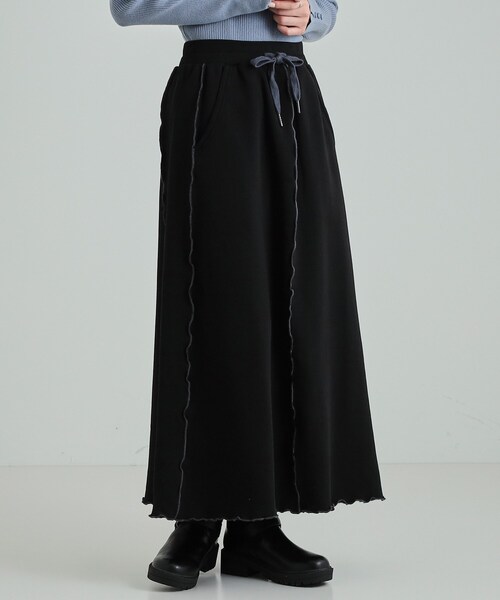 Cutie Blonde（キューティーブロンド）の「◆【セットアップ可/あったか裏起毛】配色メロウ ロングスカート（スカート・レディース・ブラック/グレー・04/03/02/01）」の12枚目の写真
