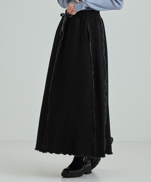 Cutie Blonde（キューティーブロンド）の「◆【セットアップ可/あったか裏起毛】配色メロウ ロングスカート（スカート・レディース・ブラック/グレー・04/03/02/01）」の13枚目の写真