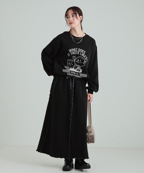 Cutie Blonde（キューティーブロンド）の「◆【セットアップ可/あったか裏起毛】配色メロウ ロングスカート（スカート・レディース・ブラック/グレー・04/03/02/01）」の14枚目の写真