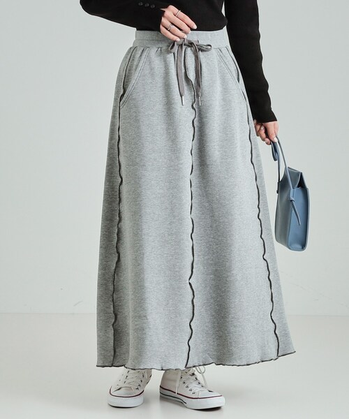Cutie Blonde（キューティーブロンド）の「◆【セットアップ可/あったか裏起毛】配色メロウ ロングスカート（スカート・レディース・ブラック/グレー・04/03/02/01）」の16枚目の写真