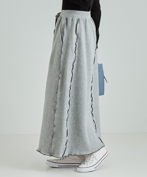 Cutie Blonde（キューティーブロンド）の「◆【セットアップ可/あったか裏起毛】配色メロウ ロングスカート（スカート・レディース・ブラック/グレー・04/03/02/01）」の6枚目の写真