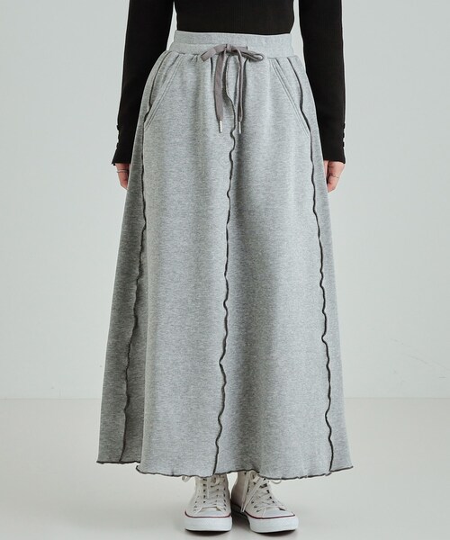Cutie Blonde（キューティーブロンド）の「◆【セットアップ可/あったか裏起毛】配色メロウ ロングスカート（スカート・レディース・ブラック/グレー・04/03/02/01）」の9枚目の写真