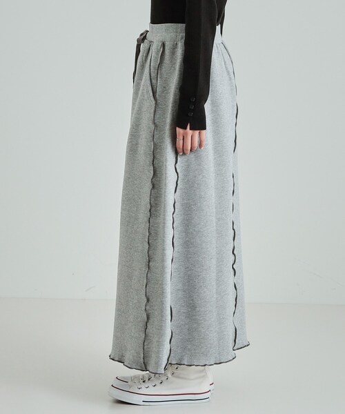 Cutie Blonde（キューティーブロンド）の「◆【セットアップ可/あったか裏起毛】配色メロウ ロングスカート（スカート・レディース・ブラック/グレー・04/03/02/01）」の10枚目の写真