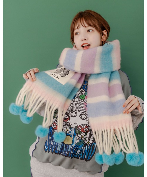 ScoLar（スカラー）の「643331：ぽんぽん付き マルチボーダーマフラー