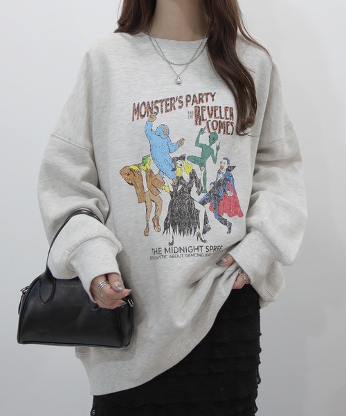 Futier land（フューティアランド）の「モンスターパーティープリント裏起毛スウェット（スウェット・レディース・パープル/スミクロ/杢グレー・FREE）」の3枚目の写真