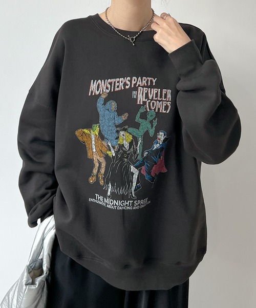 Futier land（フューティアランド）の「モンスターパーティープリント裏起毛スウェット（スウェット・レディース・パープル/スミクロ/杢グレー・FREE）」の2枚目の写真