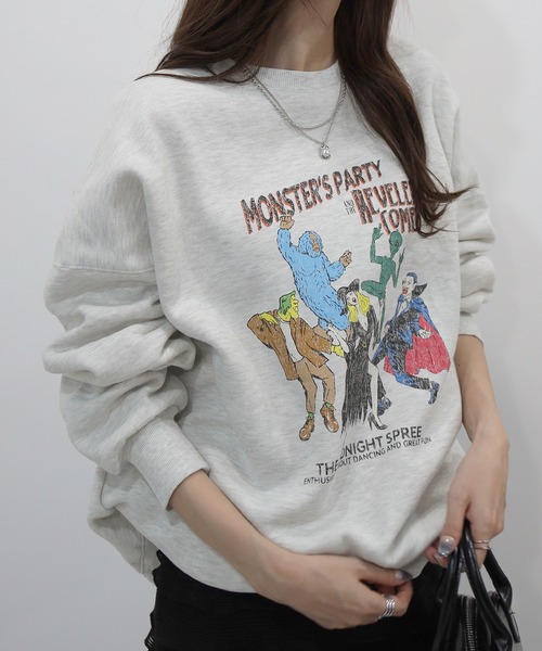 Futier land（フューティアランド）の「モンスターパーティープリント裏起毛スウェット（スウェット・レディース・パープル/スミクロ/杢グレー・FREE）」の4枚目の写真