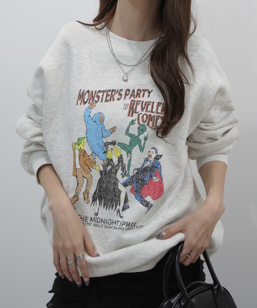 Futier land（フューティアランド）の「モンスターパーティープリント裏起毛スウェット（スウェット・レディース・パープル/スミクロ/杢グレー・FREE）」の5枚目の写真