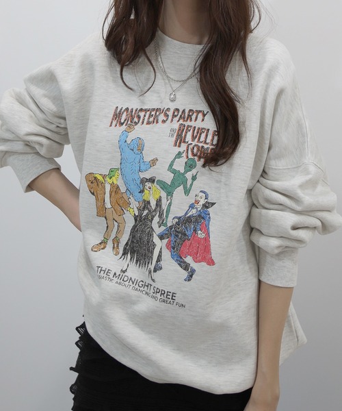 Futier land（フューティアランド）の「モンスターパーティープリント裏起毛スウェット（スウェット・レディース・パープル/スミクロ/杢グレー・FREE）」の6枚目の写真
