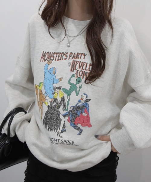 Futier land（フューティアランド）の「モンスターパーティープリント裏起毛スウェット（スウェット・レディース・パープル/スミクロ/杢グレー・FREE）」の7枚目の写真