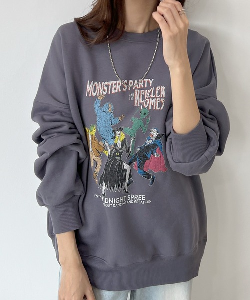 Futier land（フューティアランド）の「モンスターパーティープリント裏起毛スウェット（スウェット・レディース・パープル/スミクロ/杢グレー・FREE）」の9枚目の写真
