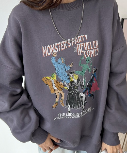Futier land（フューティアランド）の「モンスターパーティープリント裏起毛スウェット（スウェット・レディース・パープル/スミクロ/杢グレー・FREE）」の12枚目の写真