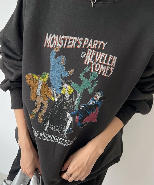 Futier land（フューティアランド）の「モンスターパーティープリント裏起毛スウェット（スウェット・レディース・パープル/スミクロ/杢グレー・FREE）」の19枚目の写真