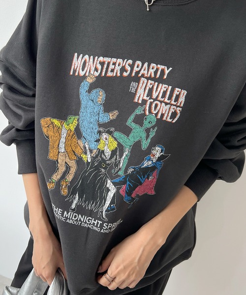 Futier land（フューティアランド）の「モンスターパーティープリント裏起毛スウェット（スウェット・レディース・パープル/スミクロ/杢グレー・FREE）」の20枚目の写真