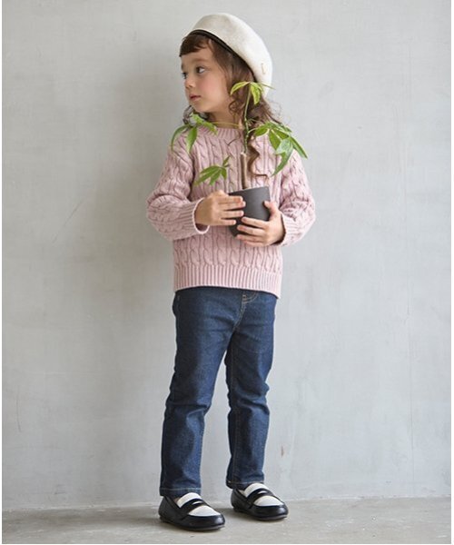 petit main（プティマイン）の「裏起毛デニムストレートパンツ（デニムパンツ・キッズ・ネイビー/ブルー・80ｃｍ/90cm/110cm/100cm/120cm/130cm）」の4枚目の写真