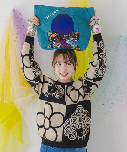 ScoLar(スカラー)の「643444:リボンの女性の後ろ姿 ポリキャントートバッグ(トートバッグ・レディース・グレー/グリーン/レッド・FREE)」の6枚目の写真