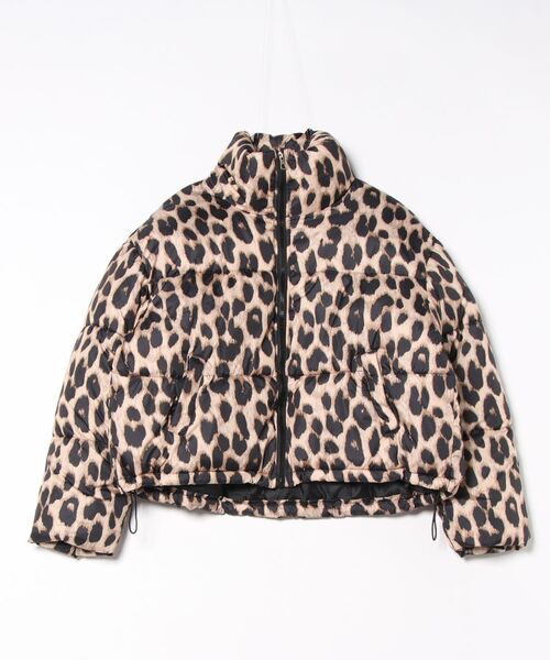 セール】ヒョウ柄 ショート丈 スタンドカラー エコダウンジャケット